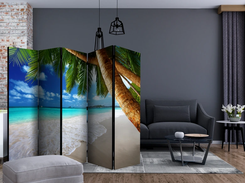 Paravent Séparation de pièce - Île tropicale , 5 pièces - 225x172 cm 
