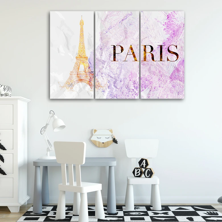 Leinwandbild 3-teilig, Pariser Eiffelturm Glamour 