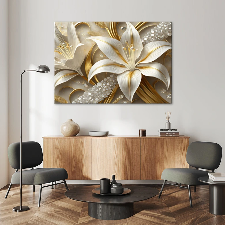 Leinwandbild, Lilien glamourös gold 
