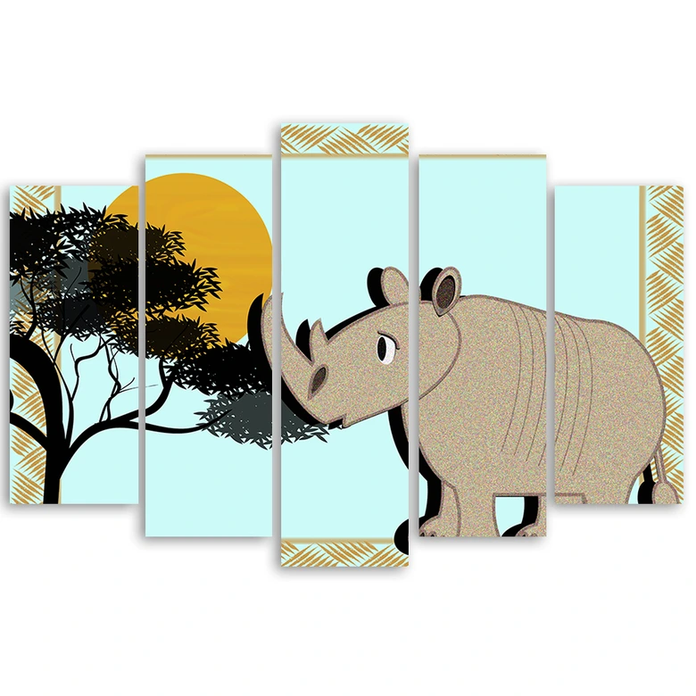 Leinwandbild 5 teilig, Rhinozeros Tiere  
