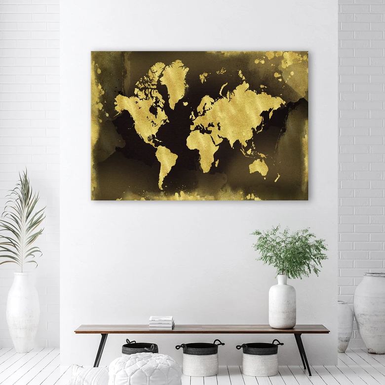 Leinwandbild, Goldene Weltkarte Vintage 