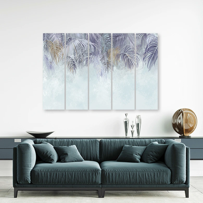 Canvas print 5 stuks, palmbladeren 