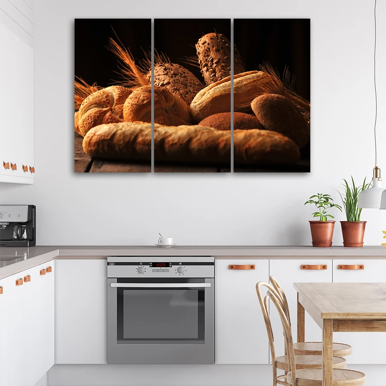 Leinwandbild 3-teilig, Brot und Weizen 