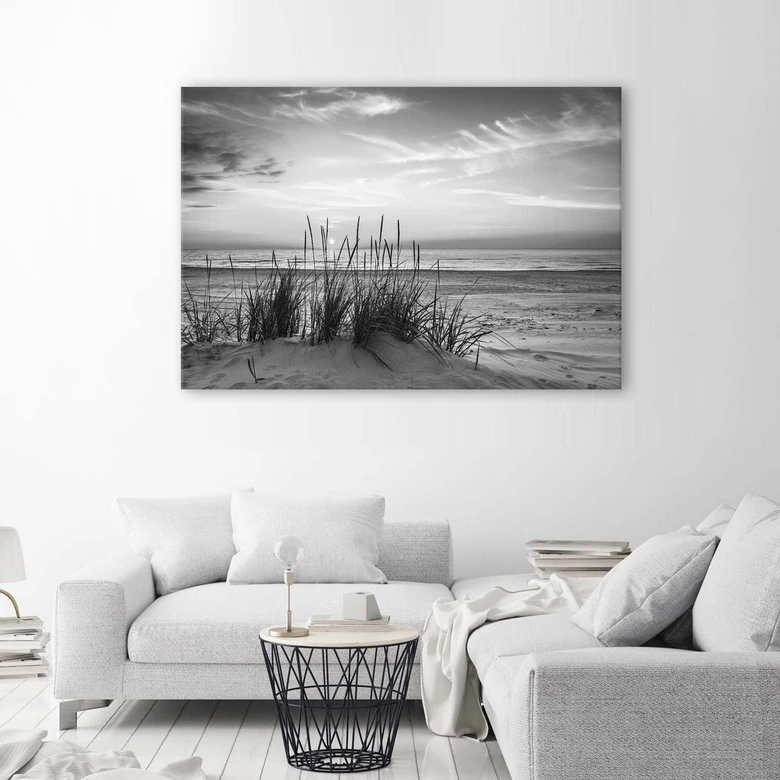 Leinwandbild, Gräser am Strand - schwarz und weiß 
