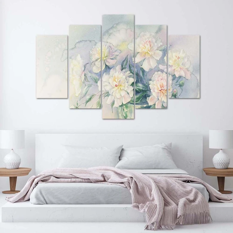 Leinwandbild 5 teilig, Blumenstrauß Blumen Weiß 