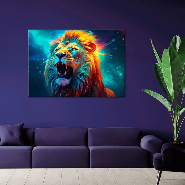 Abstrakt Neon Lion AI lærredsprint 