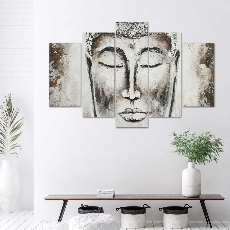 Leinwandbild 5 teilig, Buddha Grey Zen Spa 