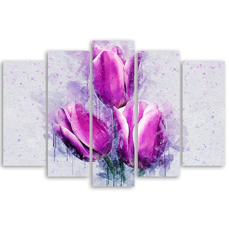 Leinwandbild 5 teilig, Tulpen Blumen Rosa 