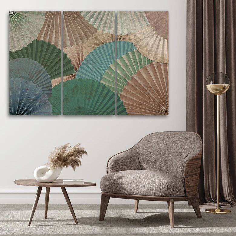 3-delige canvasprint, eenvoudige waaiers 