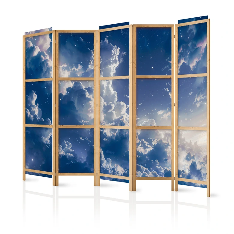 Japanischer Paravent, Raumteiler freistehend, Trennwand - Starry Delicate Clouds 