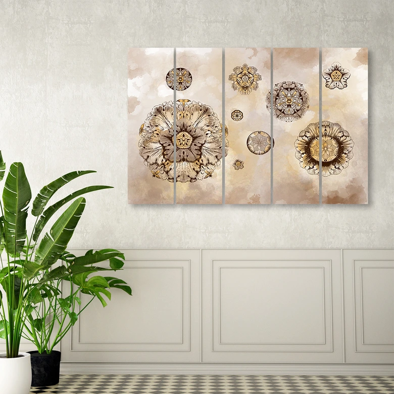 Leinwandbild 5 teilig, Florale geometrische Formen 