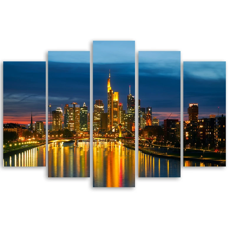 Canvas print 5 stuks, stadsgezicht nachtlampje 