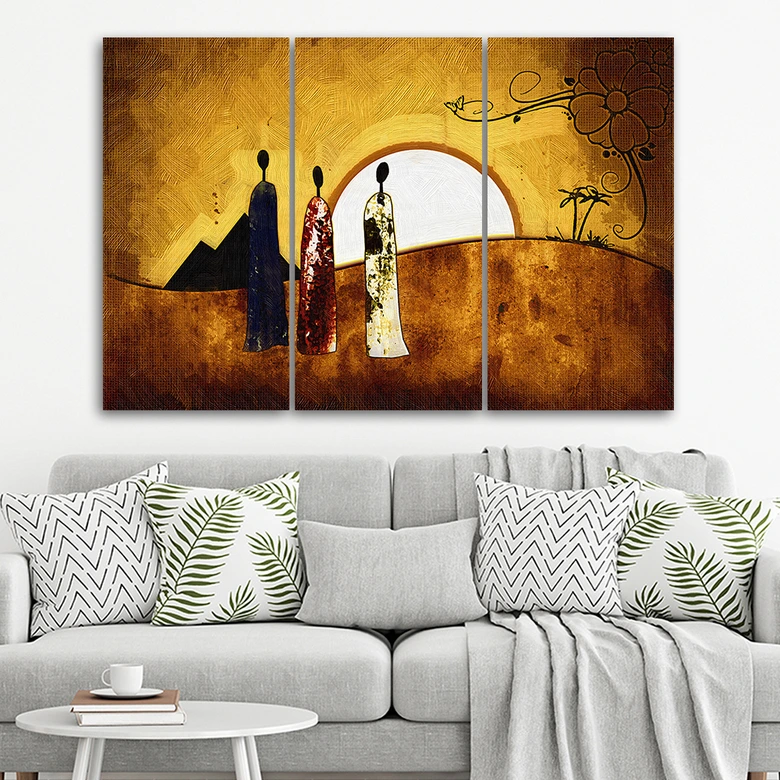 Leinwandbild 3-teilig, Afrika - Frauen - Landschaft 