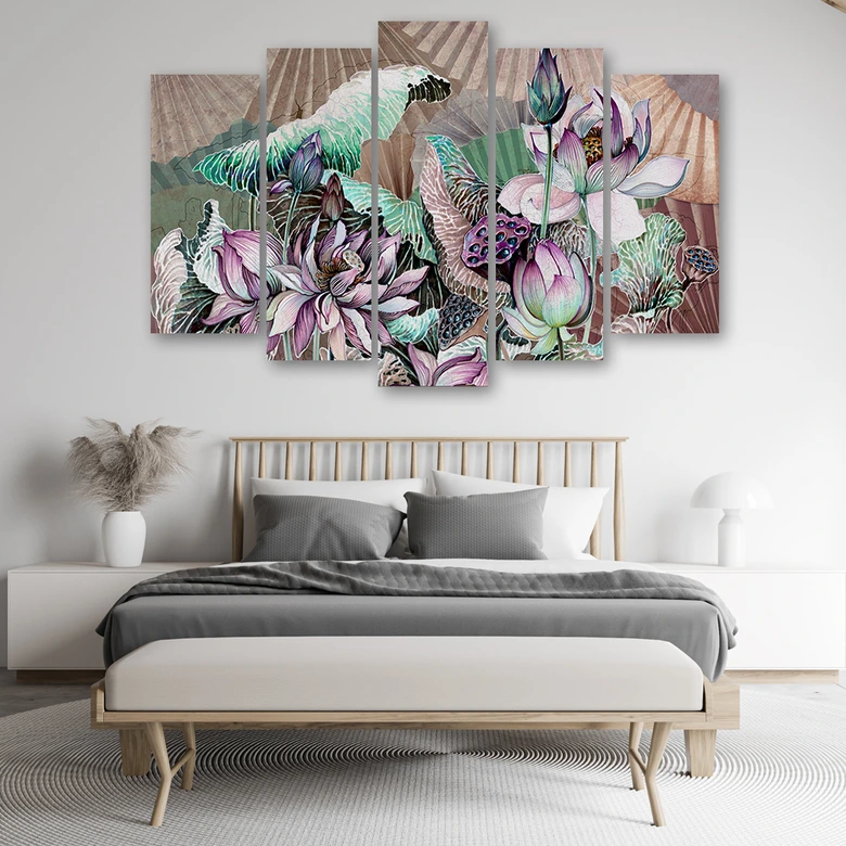 Leinwandbild 5 teilig, Heilige Lotos und Fanter 