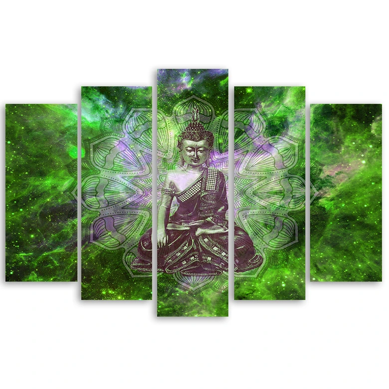 5-delige canvas print, Boeddha Mandala Nature Green 
