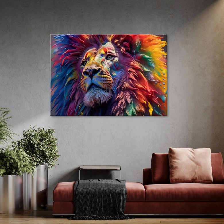 Lærredskunst Neon Lion Africa AI 