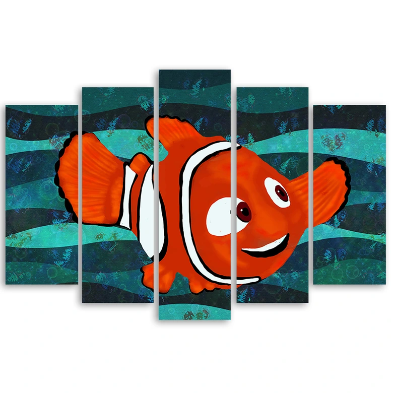 Leinwandbild 5 teilig, Fisch Cartoon Kinder 