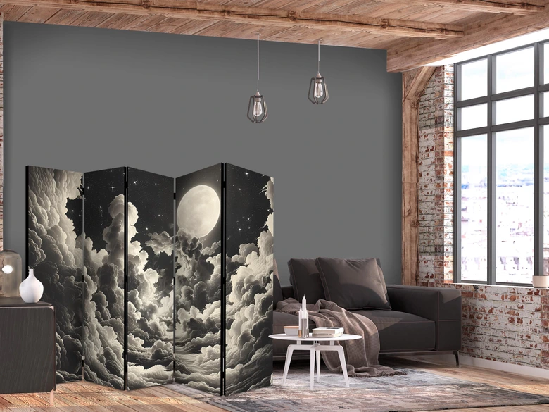 Paravent, Raumteiler freistehend, Trennwand - The Moon and Stars Singing Amongst Great Clouds, 5-teilig - 225x172 cm 