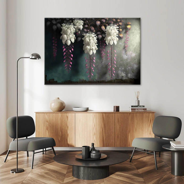 Leinwandbild Hängende Blumen aus Beton 