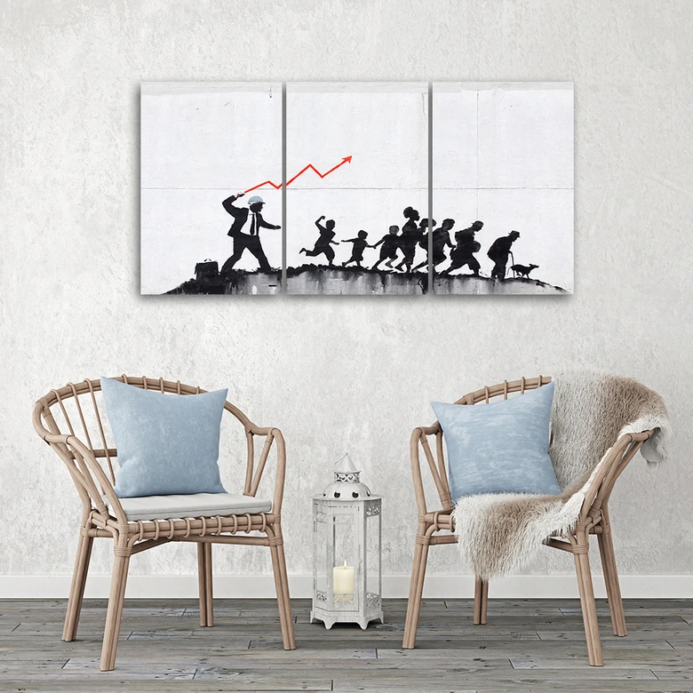 Leinwandbild 3-teilig, Wandmalerei Banksy Graffiti 