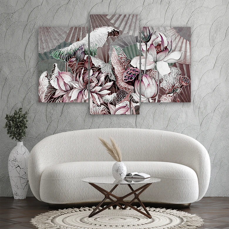 Leinwandbild 3 teilig, Heilige Lotos und Fanter 