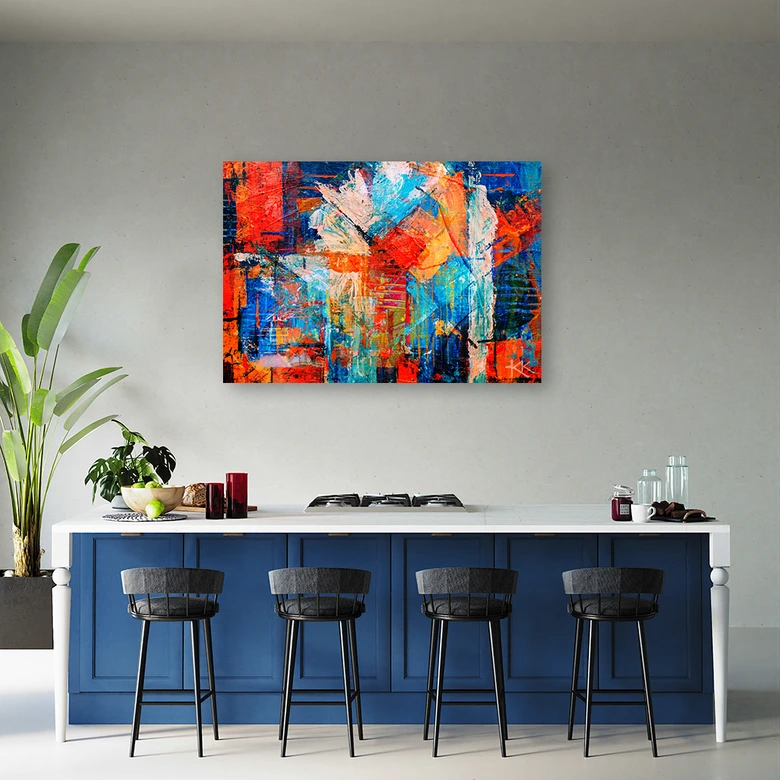 Leinwandbild, Bunte Handgemalt Abstrakt 3D 