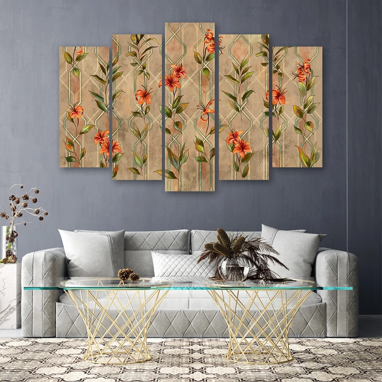 Leinwandbild 5 teilig, Lilia gelbe Blume 