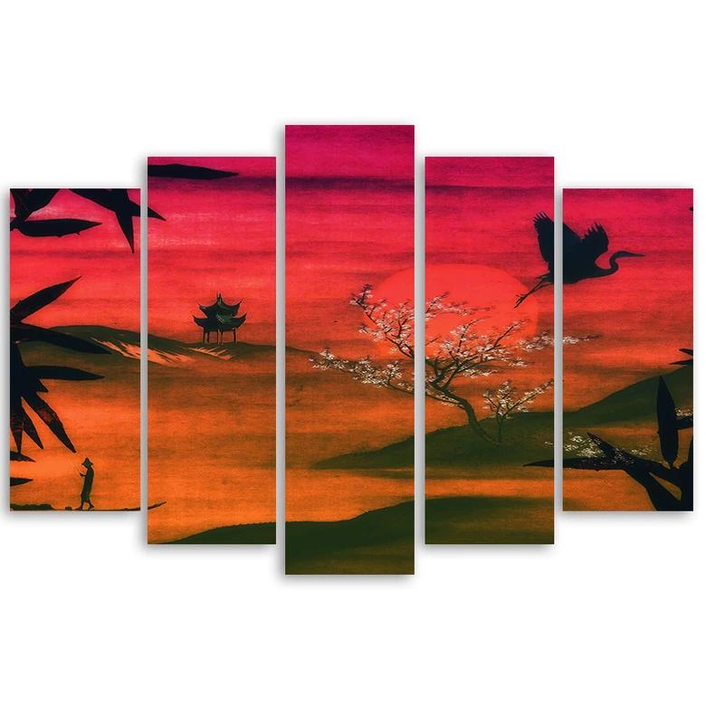 Leinwandbild 5 teilig, Japan Landschaft 