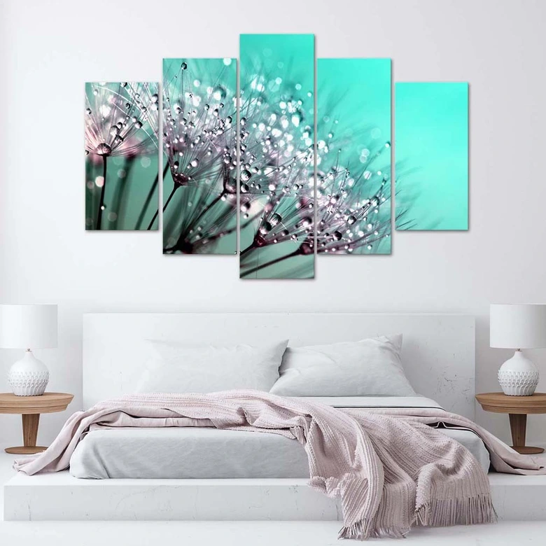 Leinwandbild 5 teilig, Gebläse Türkis Blume 