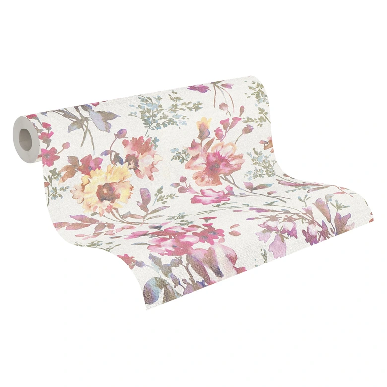 COSMOPOLITAN floral wallpaper white pink - floral non-woven wallpaper watercolor living room 