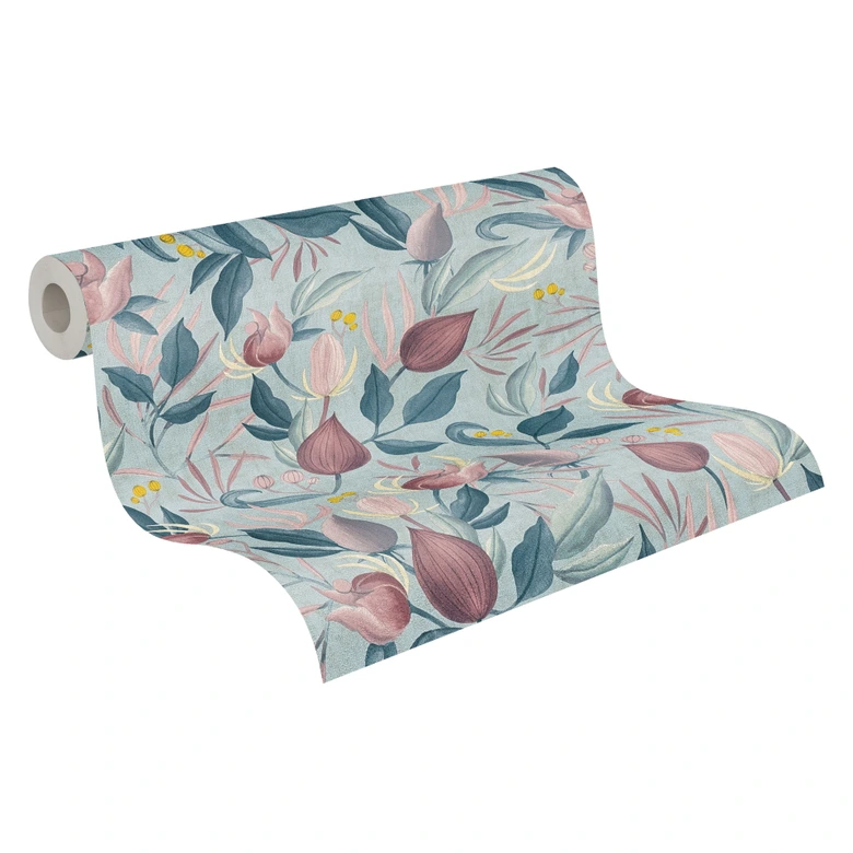 COSMOPOLITAN Designer Tapete floral Hellblau Rosa - Schlafzimmer Vliestapete 