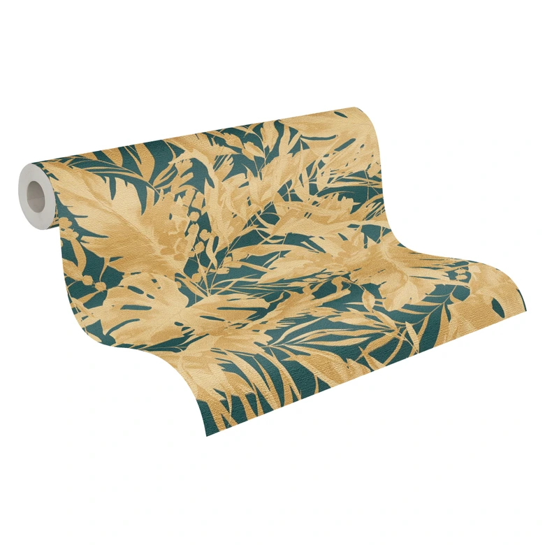 COSMOPOLITAN Tapete Dschungeloptik Petrol Goldbeige - Designer Vliestapete 