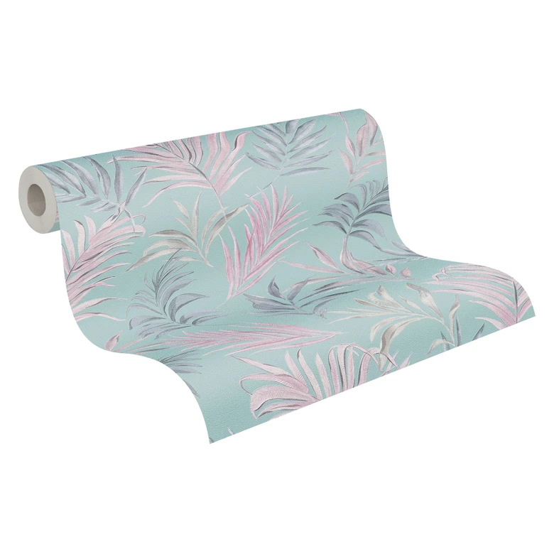 COSMOPOLITAN papier peint floral turquoise rose - papier peint intissé avec feuilles salon 