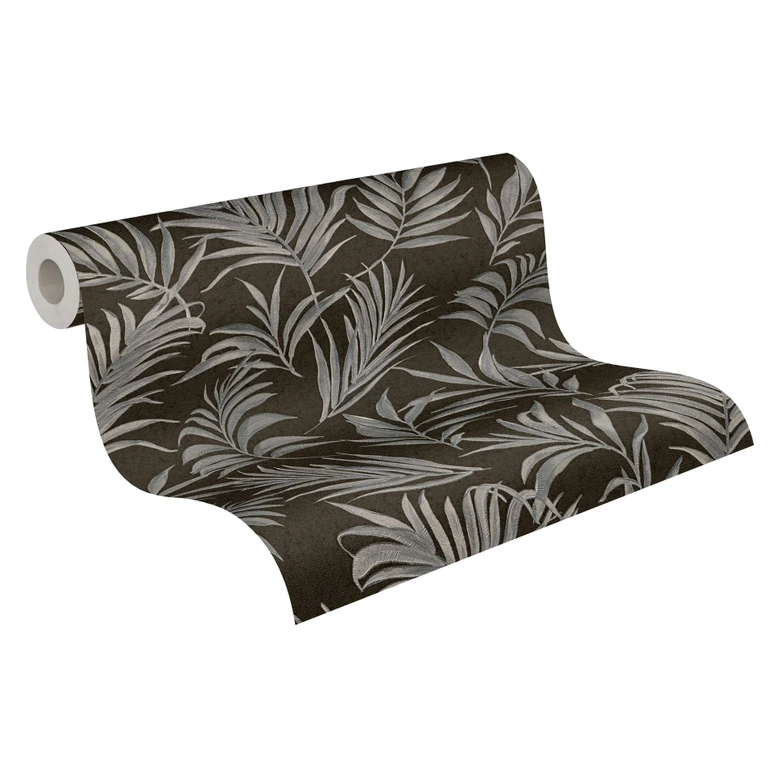 COSMOPOLITAN non-woven wallpaper black silver leaves - stylish non-woven wallpaper bedroom 