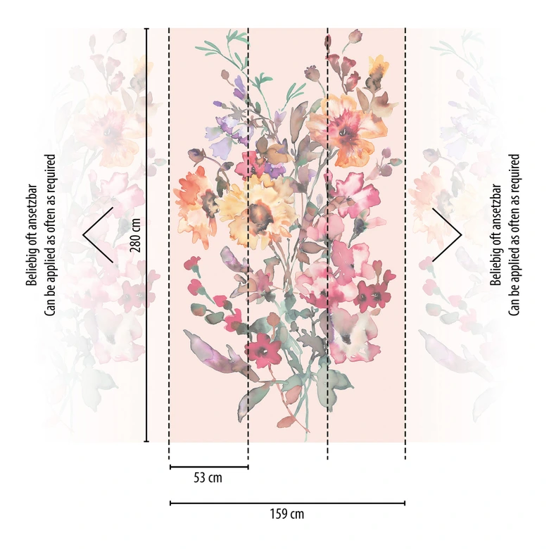 COSMOPOLITAN Wall Mural Flowers Watercolor Pink Colorful - modern non-woven wallpaper Floral 