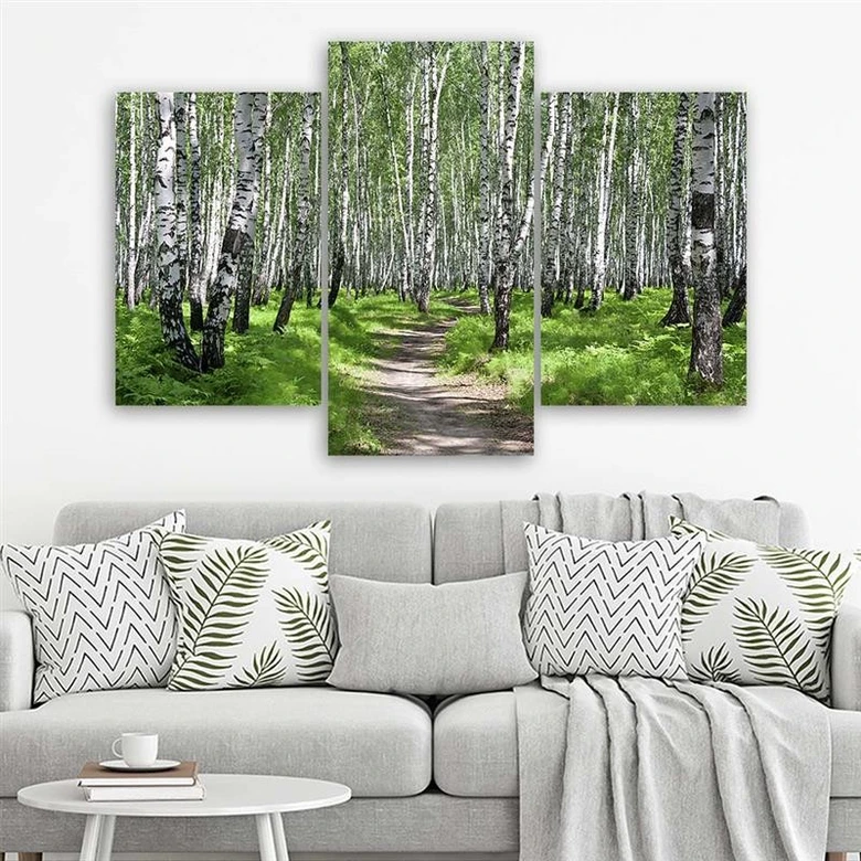 3-delige canvas print, berkenbos natuur 