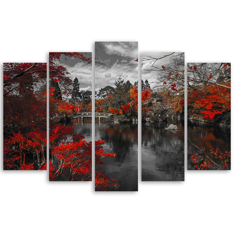 5-delige canvasprint Tuin Japan Rood 