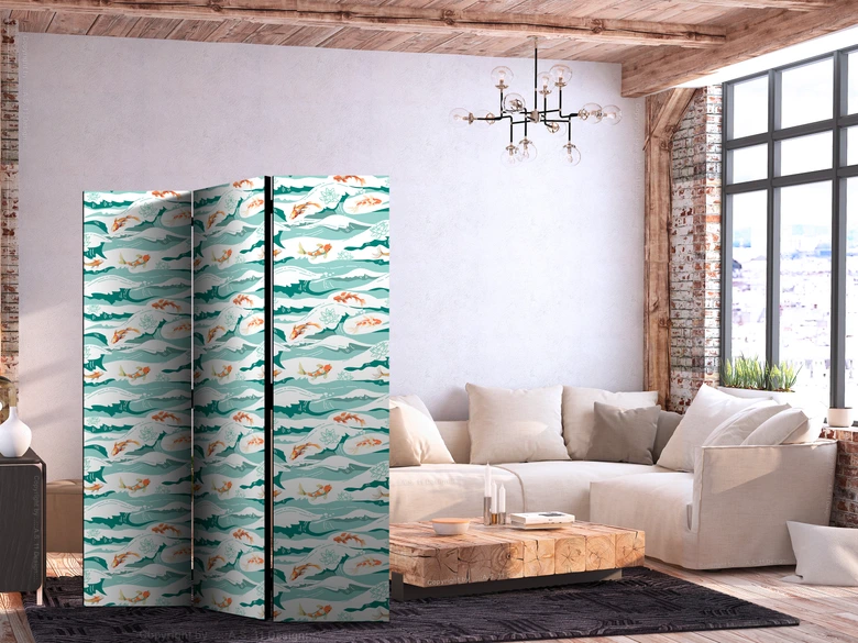 Paravent, Raumteiler freistehend, Trennwand - Fish Leaping Above the Waves 