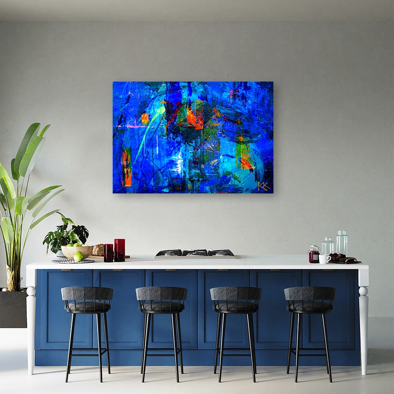 Leinwandbild, Blau Abstrakt handgemalt 