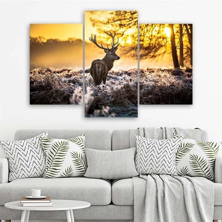 3 stykke lærredsprint, Deer Forest Sunset 