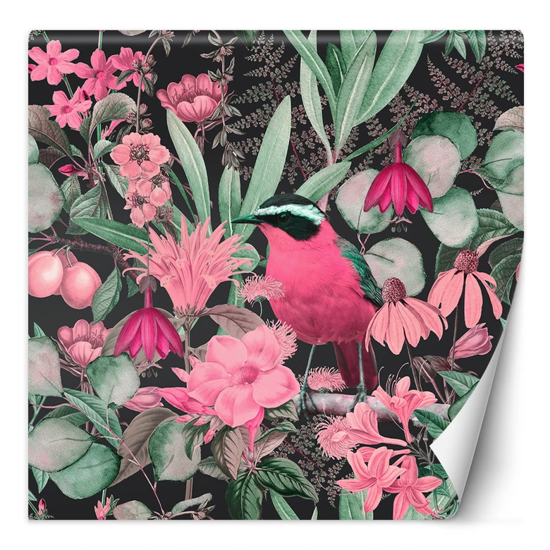 Fototapete, Vogel Dschungel Exotisch Pflanzen Rosa - Andrea Haase 