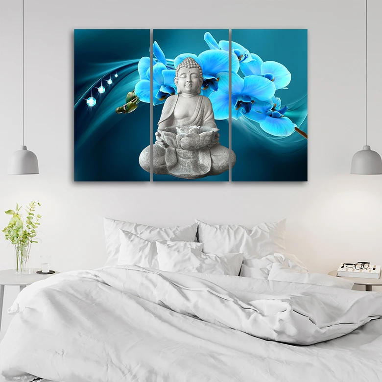 3-delige canvas print, Boeddha Zen Orchid Turquoise 