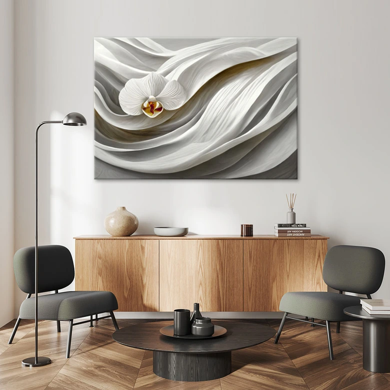 Leinwandbild, Weiße Orchidee und Abstraktion 3D 