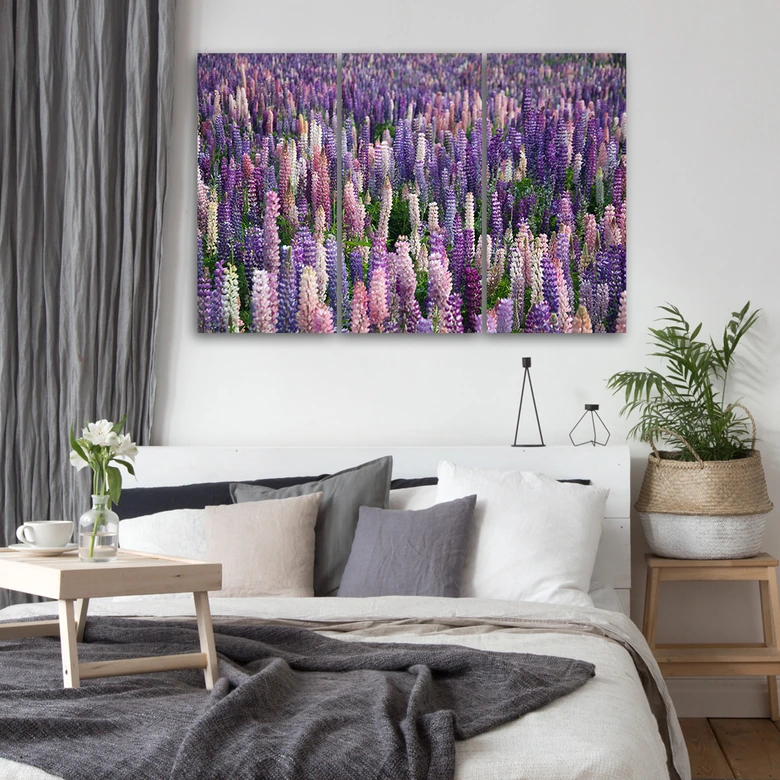 Leinwandbild 3-teilig, Lila Blumen Natur Wiese 