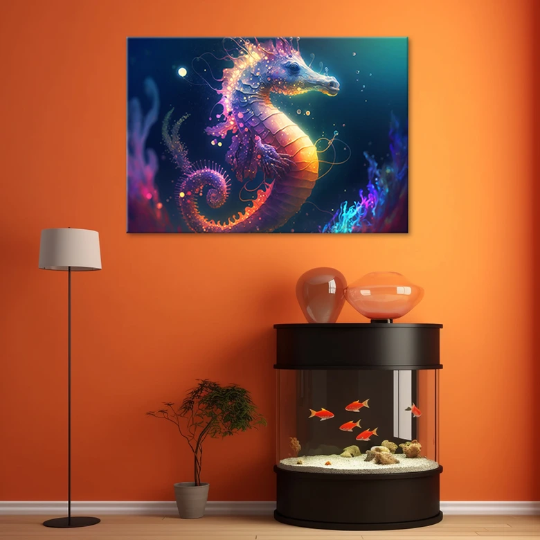 Leinwandbild, Neon-Seepferdchen 