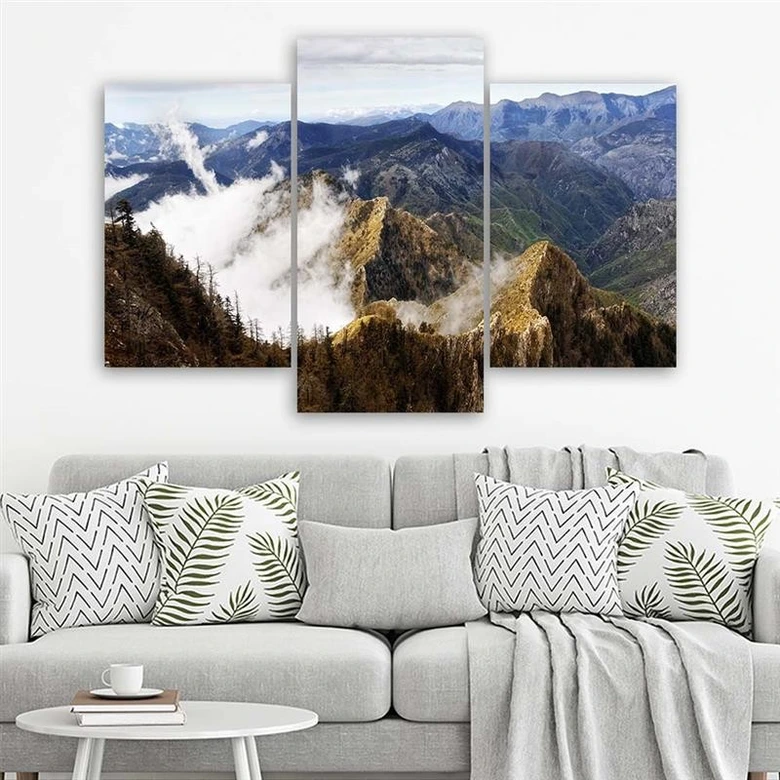 Leinwandbild 3-teilig, Berg Landschaft Nebel Natur 