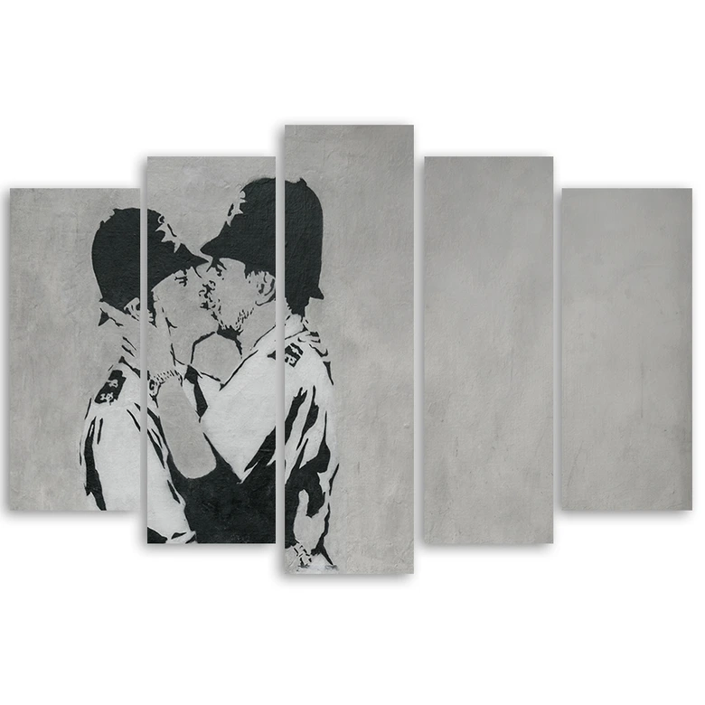 Impression sur toile en 5 parties, Banksy embrassant des policiers 