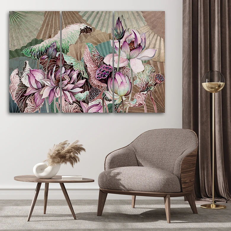 Canvas print 3 delig, Heilige Lotus en Fanter 