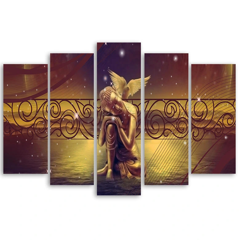 Leinwandbild 5 teilig, Buddha Abstrakt Zen Braun 