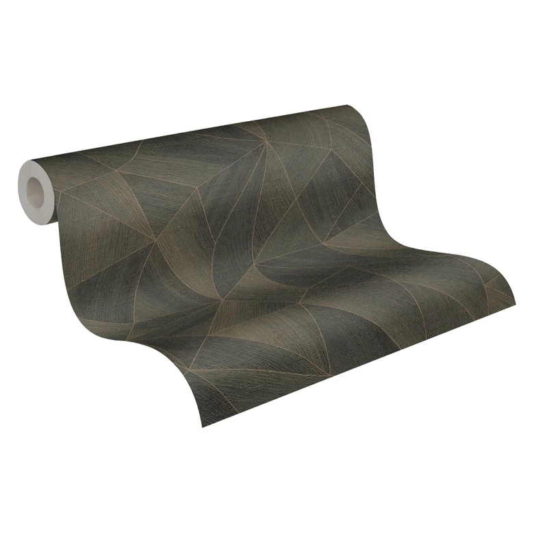 Geometric wallpaper in wood look dark green - non-woven wallpaper modern matt 